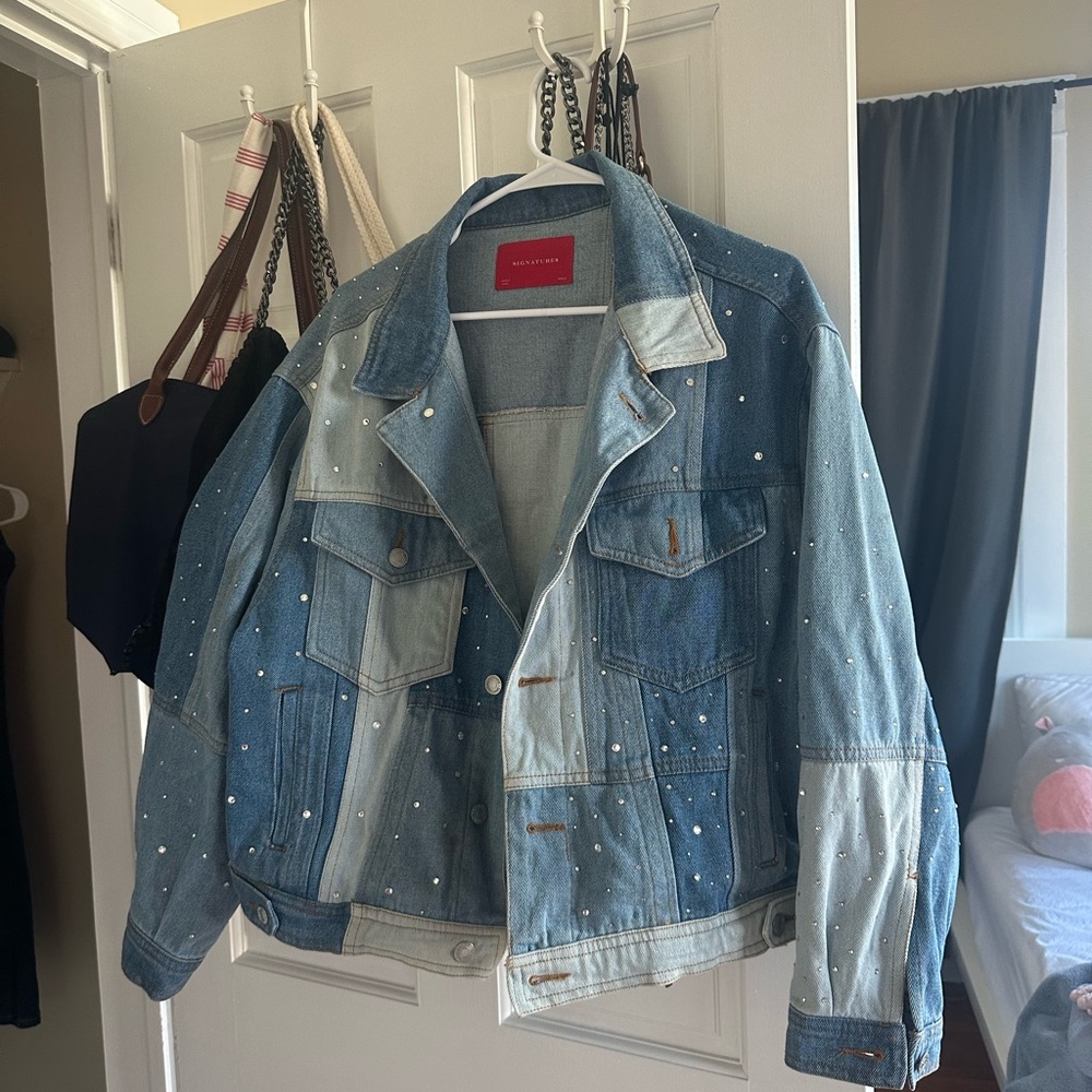Signature8 Patchwork Denim Jacket with Pearl Details